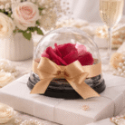 Large Red Pink Scented Candle 65g + Wooden Coaster – in Transparent Box with Lid Perfect as wedding gift