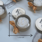 sample of size for Rose s Soy wax and beeswax scented candle in gold metal tin with gold ribbon bow with custom label ideal for a wedding gift