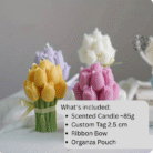 Multicolour tulip bouquet Soy wax and beeswax scented candle size L with ribbon bow, ideal for a wedding gift and event gift