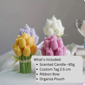 Multicolour tulip bouquet Soy wax and beeswax scented candle size L with ribbon bow, ideal for a wedding gift and event gift