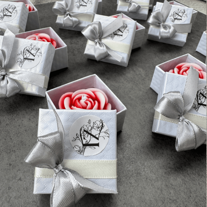 wedding gift pink rose in white hardbox with silver ribbon bow