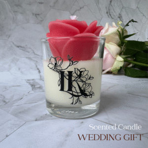 wedding candle in glass with flower decor